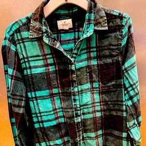 American Eagle acid wash plaid shirt